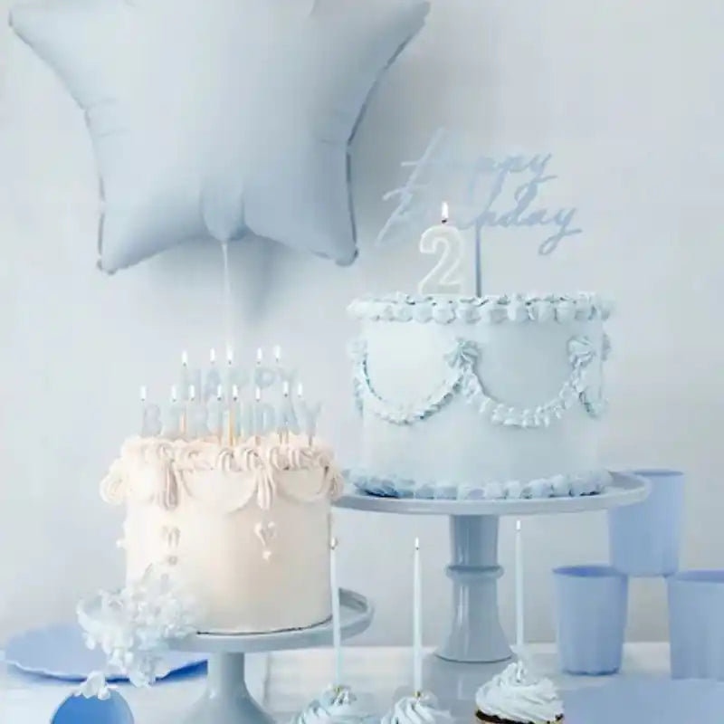 Topper acrílico “Happy Birthday” azul niebla 16,5 cm - NAROSA SWEET PARTY