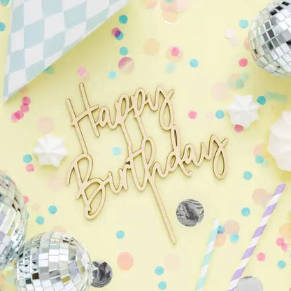 Topper de madera “Happy Birthday” 16,5 cm - NAROSA SWEET PARTY