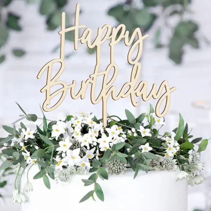Topper de madera “Happy Birthday” 16,5 cm - NAROSA SWEET PARTY