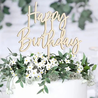 Topper de madera “Happy Birthday” 16,5 cm - NAROSA SWEET PARTY