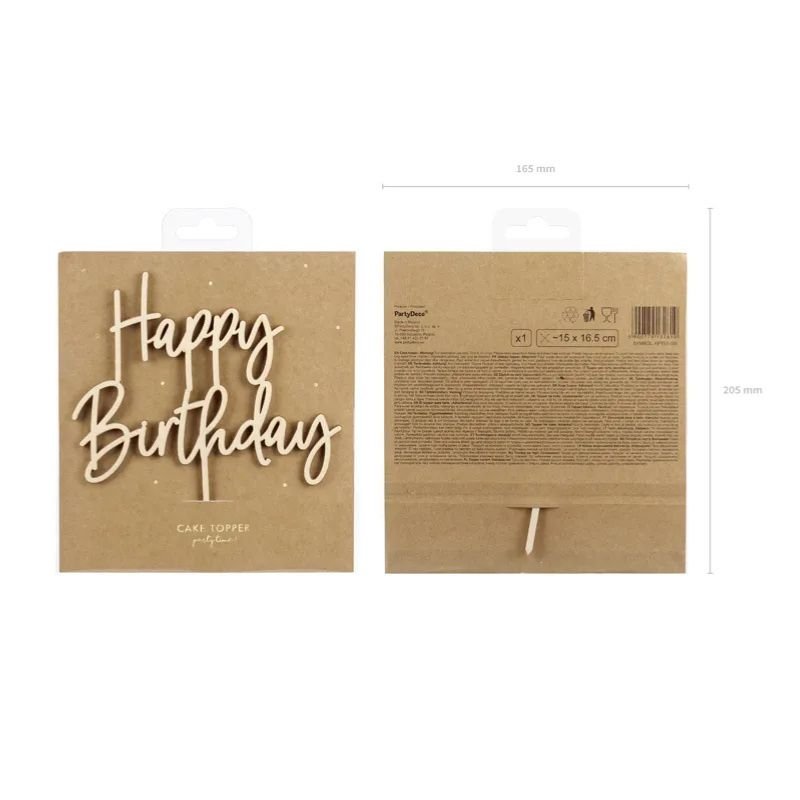 Topper de madera “Happy Birthday” 16,5 cm - NAROSA SWEET PARTY