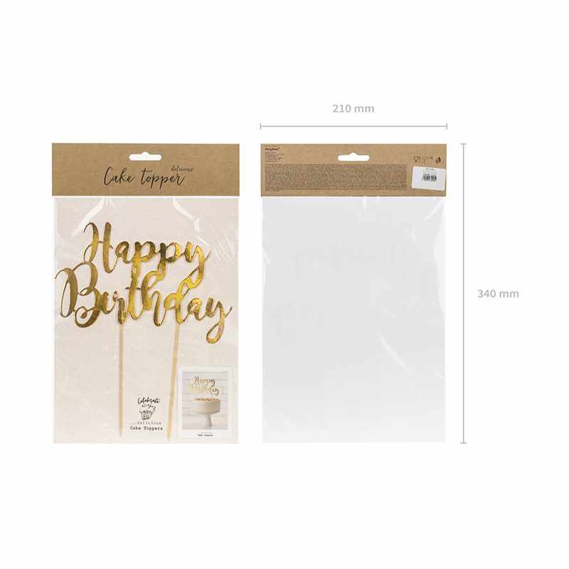 Topper “Happy Birthday” dorado espejo 22,5 cm - NAROSA SWEET PARTY