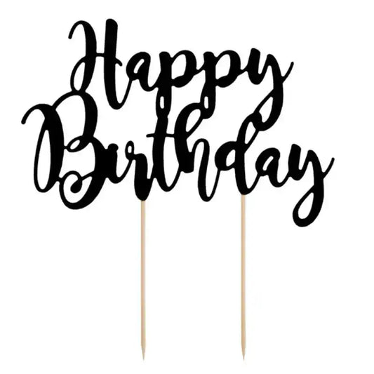 Topper “Happy Birthday” negro 22,5 cm - Narosa Sweet Party Barcelona