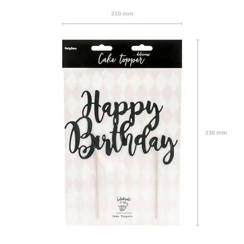 Topper “Happy Birthday” negro 22,5 cm - Narosa Sweet Party Barcelona