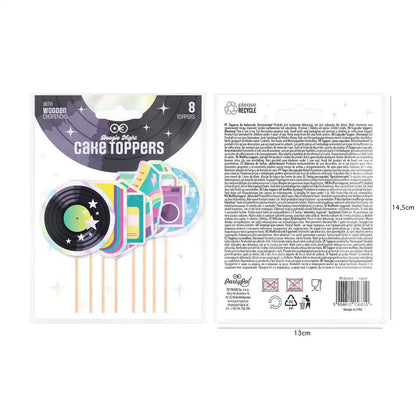 Toppers Disco Retro – Pack x8 – Decoración de Mesa con Palillo – 10,5 cm - Narosa Sweet Party Barcelona