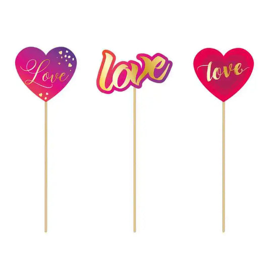 Toppers Dorados Love con Corazones 21,5–23 cm (3 uds) - Narosa Sweet Party Barcelona