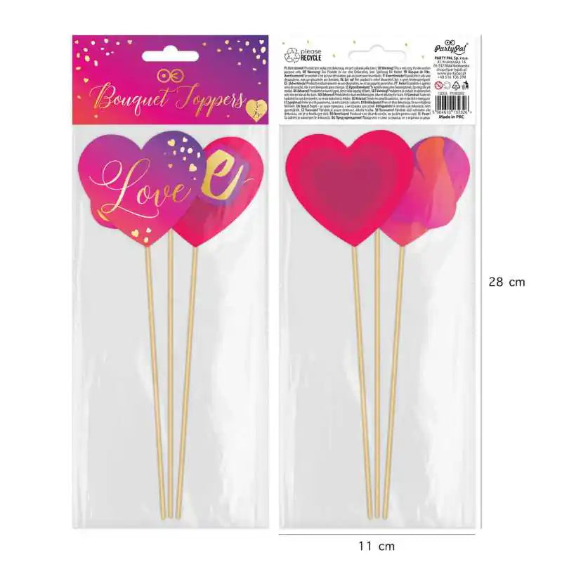 Toppers Dorados Love con Corazones 21,5–23 cm (3 uds) - Narosa Sweet Party Barcelona