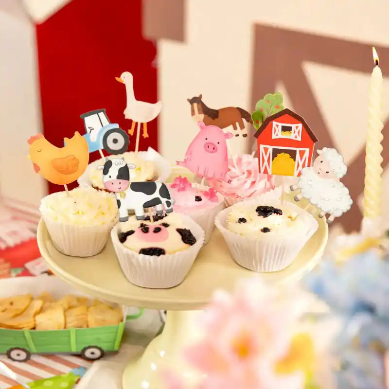 Decoración cupcakes granja con palillos de madera