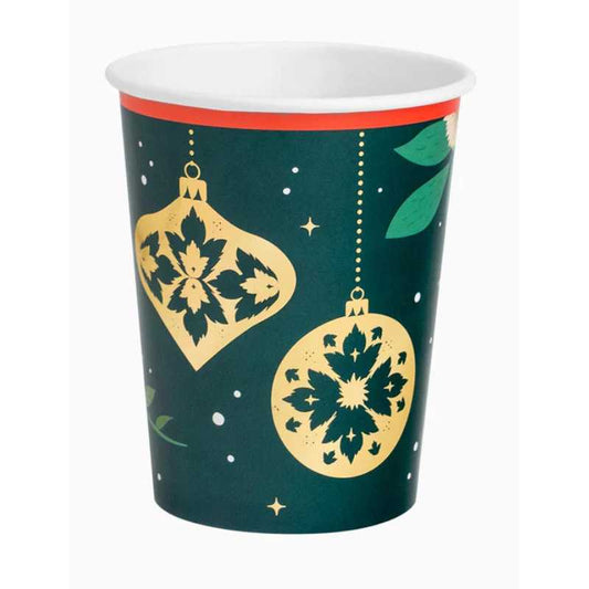 Vasos de Cartón Navidad Tradicional Verde 270 cc (6 uds) - NAROSA SWEET PARTY