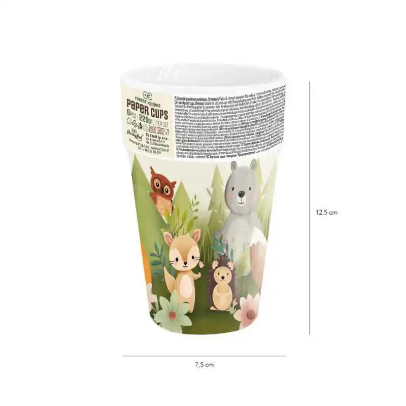 Vasos de Papel Animales del Bosque 220 ml – Pack 6 uds - NAROSA SWEET PARTY
