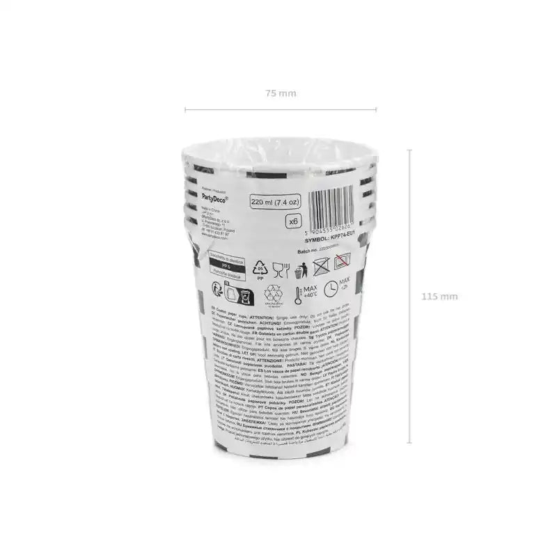 Vasos de papel Checkered Flag, 220 ml. Blanco y Negro - NAROSA SWEET PARTY