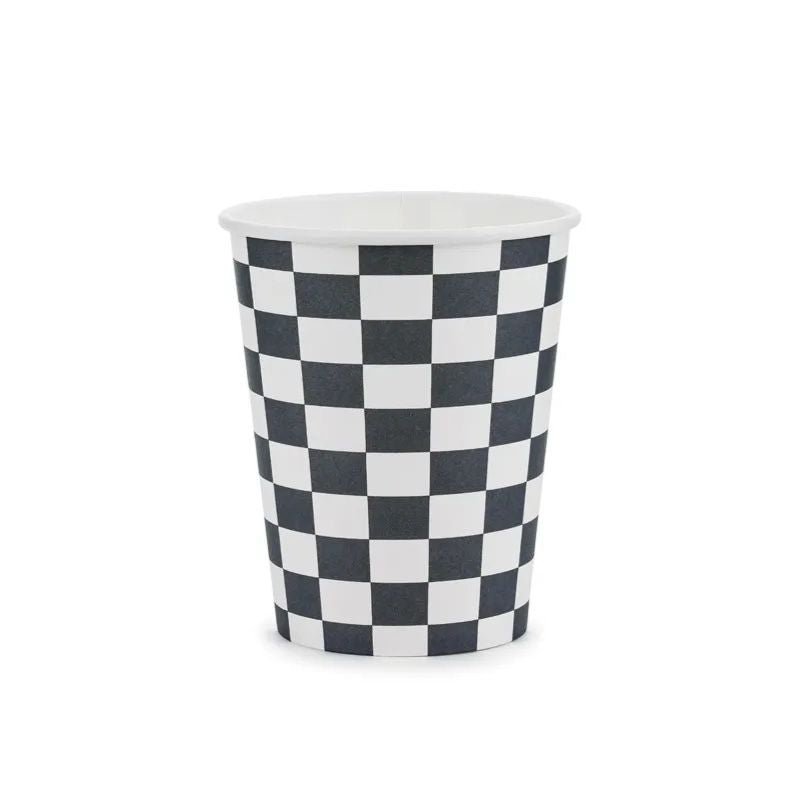 Vasos de papel Checkered Flag, 220 ml. Blanco y Negro - NAROSA SWEET PARTY