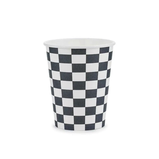 Vasos de papel Checkered Flag, 220 ml. Blanco y Negro - NAROSA SWEET PARTY