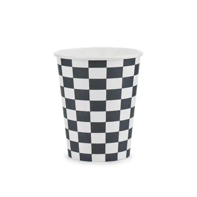 Vasos de papel Checkered Flag, 220 ml. Blanco y Negro - NAROSA SWEET PARTY