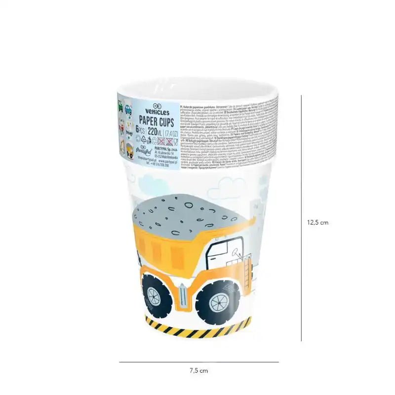 Vasos de Papel Coches 220 ml – Pack 6 uds - NAROSA SWEET PARTY