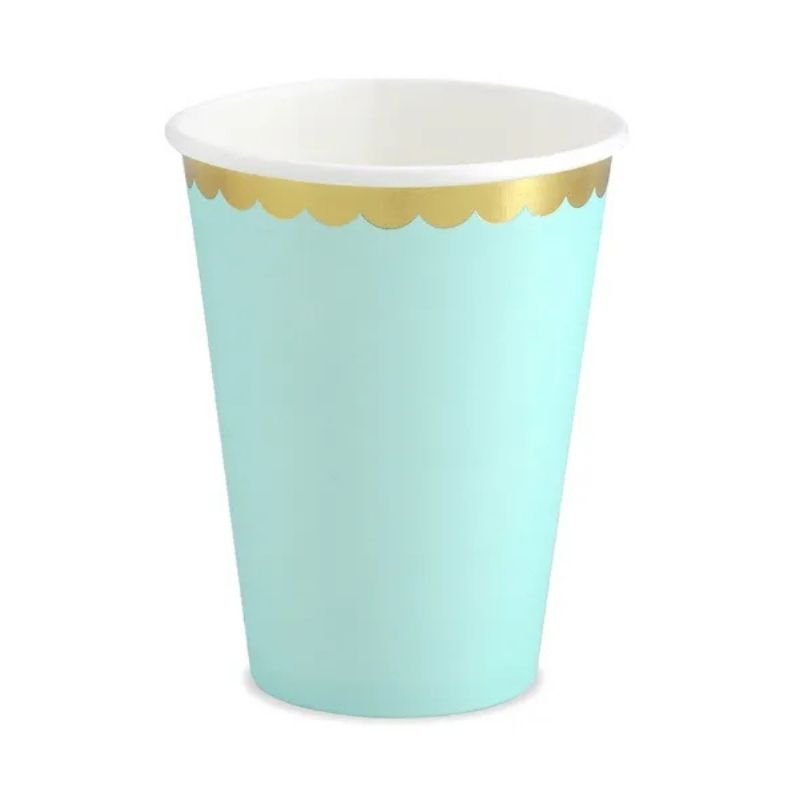 Vasos de papel menta con borde dorado 220 ml - NAROSA SWEET PARTY