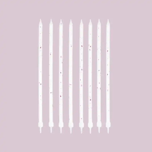 Velas de cumpleaños blancas y doradas, 15 cm, 8 uds. - Narosa Sweet Party Barcelona