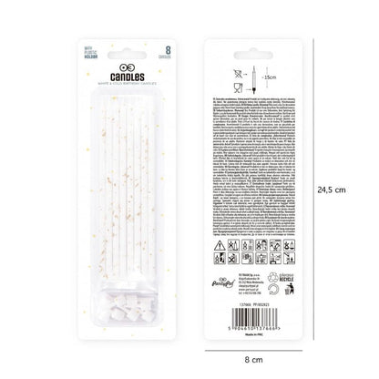 Velas de cumpleaños blancas y doradas, 15 cm, 8 uds. - NAROSA SWEET PARTY