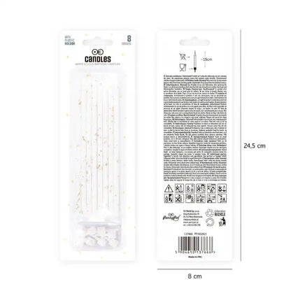 Velas de cumpleaños blancas y doradas, 15 cm, 8 uds. - Narosa Sweet Party Barcelona
