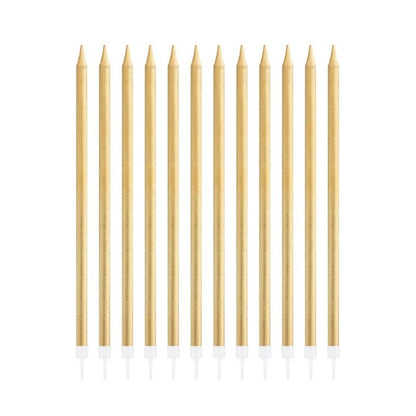 Velas de cumpleaños doradas, 13,5 cm, 12 uds. - NAROSA SWEET PARTY