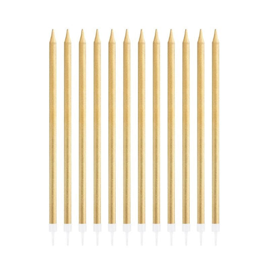 Velas de cumpleaños doradas, 13,5 cm, 12 uds. - NAROSA SWEET PARTY