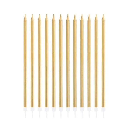 Velas de cumpleaños doradas, 13,5 cm, 12 uds. - Narosa Sweet Party Barcelona