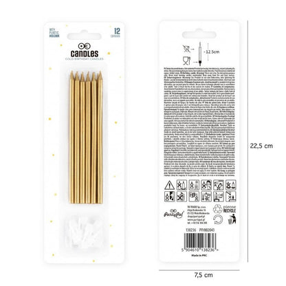 Velas de cumpleaños doradas, 13,5 cm, 12 uds. - NAROSA SWEET PARTY