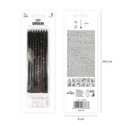 Velas de cumpleaños negras y doradas, 15 cm, 8 uds. - Narosa Sweet Party Barcelona