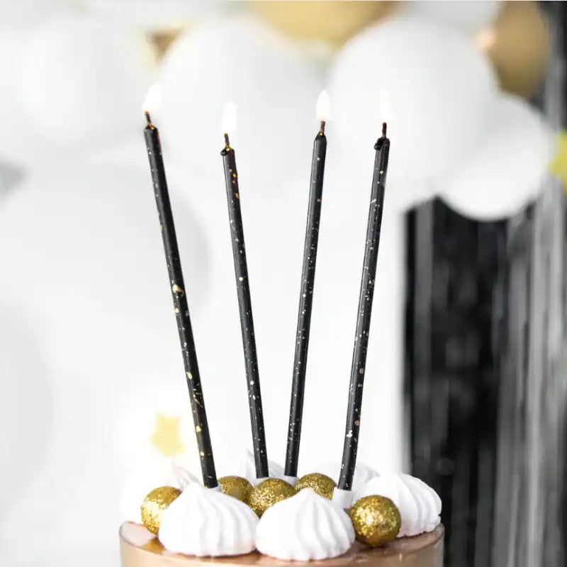 Velas de cumpleaños negras y doradas, 15 cm, 8 uds. - Narosa Sweet Party Barcelona