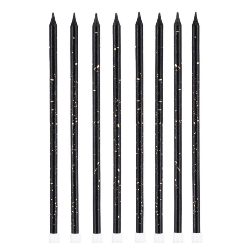 Velas de cumpleaños negras y doradas, 15 cm, 8 uds. - NAROSA SWEET PARTY