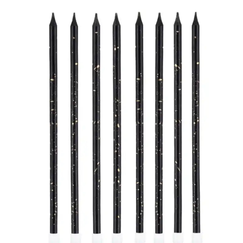 Velas de cumpleaños negras y doradas, 15 cm, 8 uds. - Narosa Sweet Party Barcelona