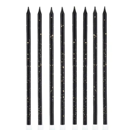 Velas de cumpleaños negras y doradas, 15 cm, 8 uds. - Narosa Sweet Party Barcelona