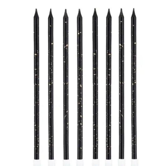 Velas de cumpleaños negras y doradas, 15 cm, 8 uds. - Narosa Sweet Party Barcelona