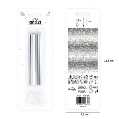 Velas de cumpleaños plateadas, 13,5 cm, 12 uds. - NAROSA SWEET PARTY