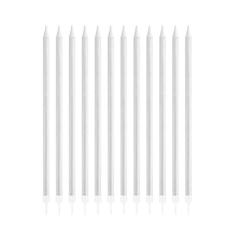 Velas de cumpleaños plateadas, 13,5 cm, 12 uds. - NAROSA SWEET PARTY