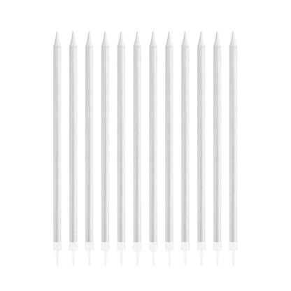 Velas de cumpleaños plateadas, 13,5 cm, 12 uds. - NAROSA SWEET PARTY