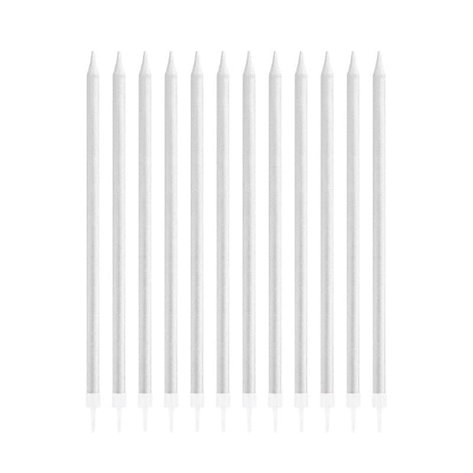 Velas de cumpleaños plateadas, 13,5 cm, 12 uds. - NAROSA SWEET PARTY