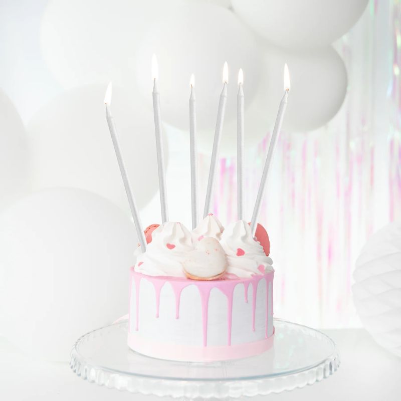 Velas de cumpleaños plateadas, 13,5 cm, 12 uds. - NAROSA SWEET PARTY