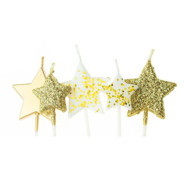 Velas estrellas doradas, 5 uds. - NAROSA SWEET PARTY