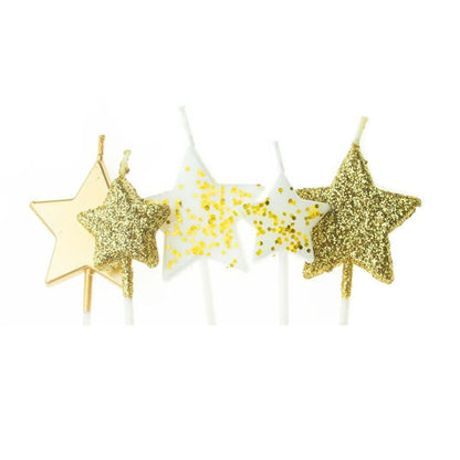 Velas estrellas doradas, 5 uds. - NAROSA SWEET PARTY