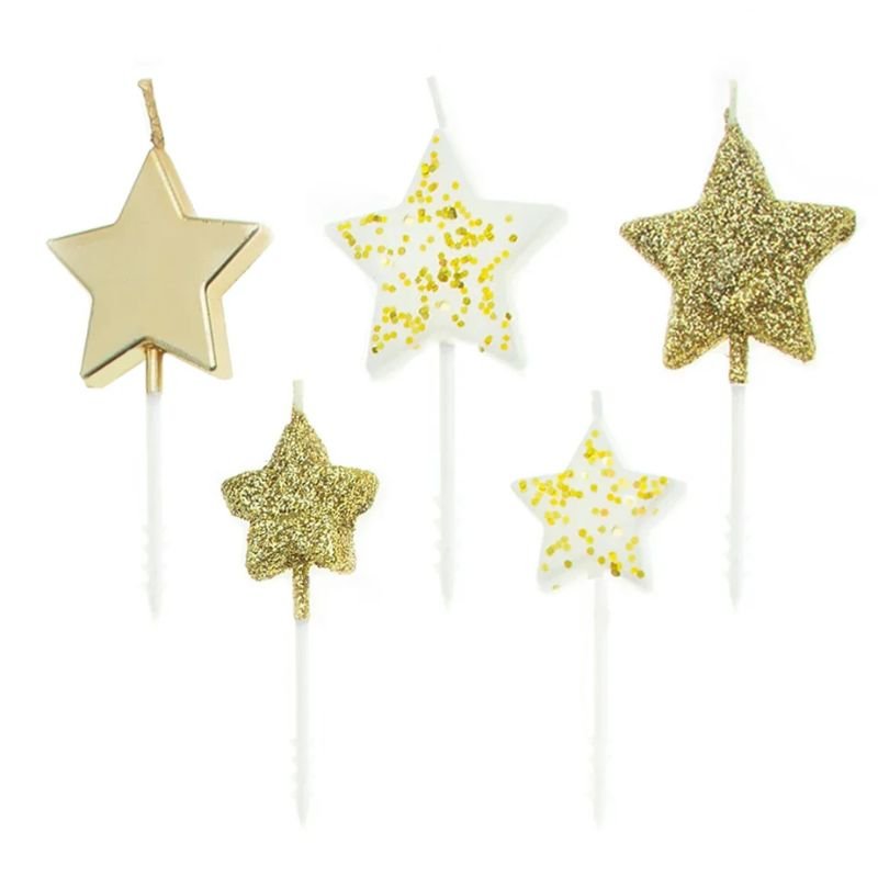 Velas estrellas doradas, 5 uds. - NAROSA SWEET PARTY