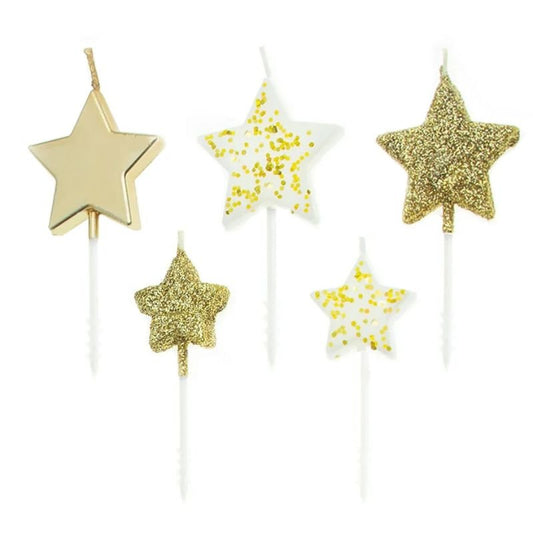 Velas estrellas doradas, 5 uds. - NAROSA SWEET PARTY